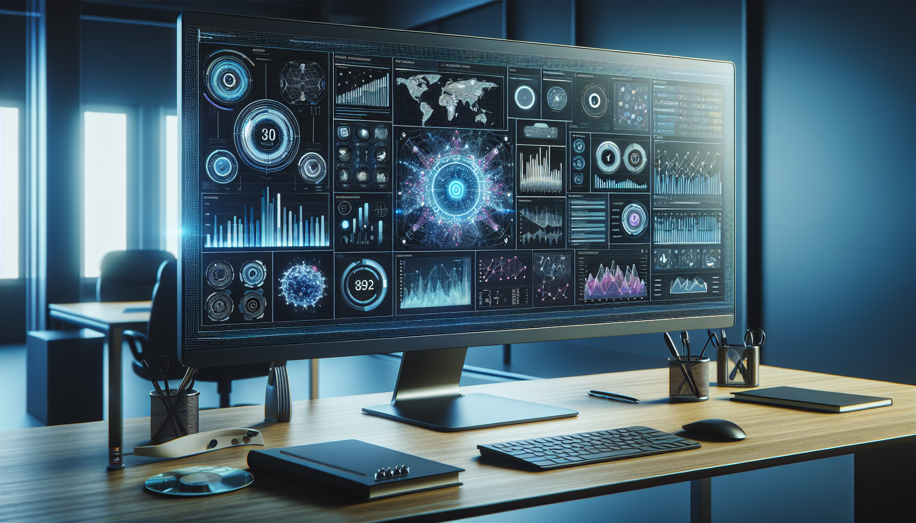 Illustration of AI assistant analyzing financial data and fund metrics on a virtual dashboard