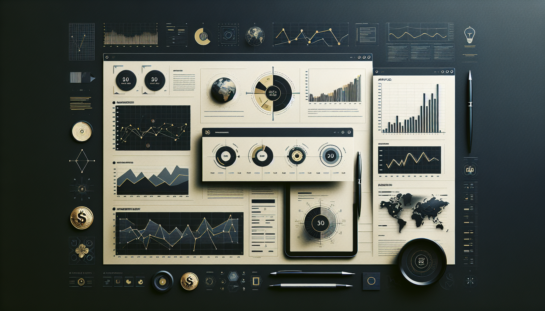 Illustration of a fund manager analyzing financial data and charts on a digital dashboard
