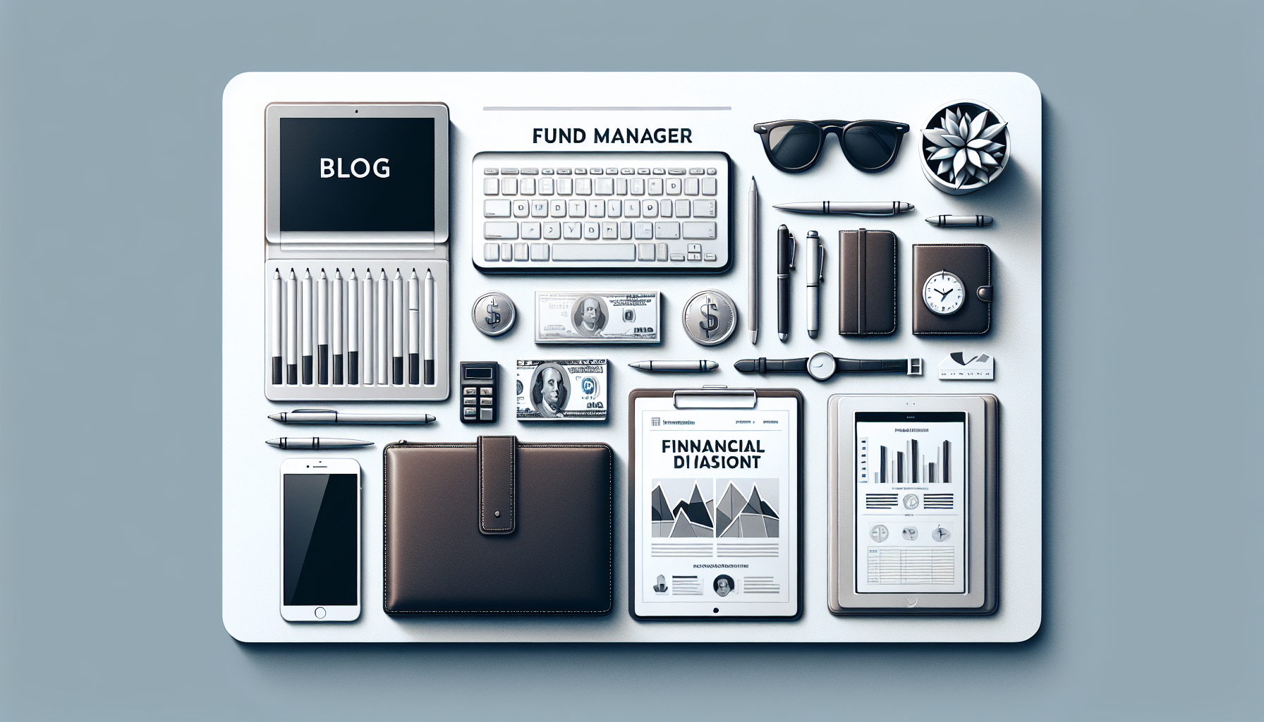 Illustration of a fund manager reviewing placement agent contract details on a digital tablet